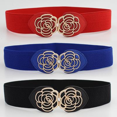 Flower Type Buckle Elastic Belt Women'S Decorative Dress Temperament Elastic Waist Seal 4Cm Three Sizes