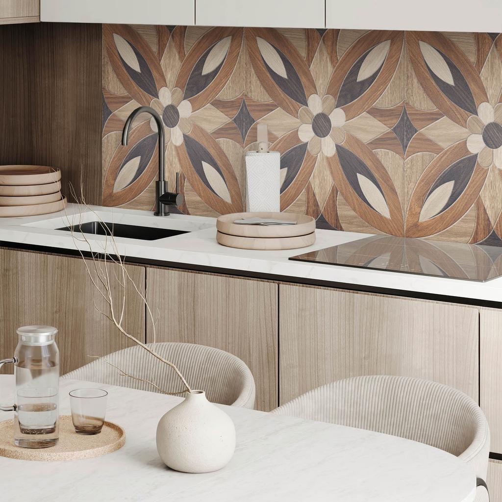 Self-Adhesive Vinyl Decorative Panel With Print 120x60 Cm Floral Wood Pattern