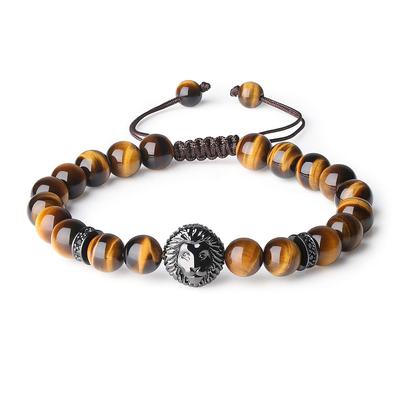 Lion Motif Tiger Eye Power Stone Bracelet for Increased Fortune and Business Adjustable Prayer Bracelet for Men and Women [KOAI] Prosperity, Length,