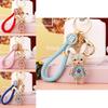Cute Creative Metal Rabbit Keychain With Rhinestone Flower Dress For Women Gifts