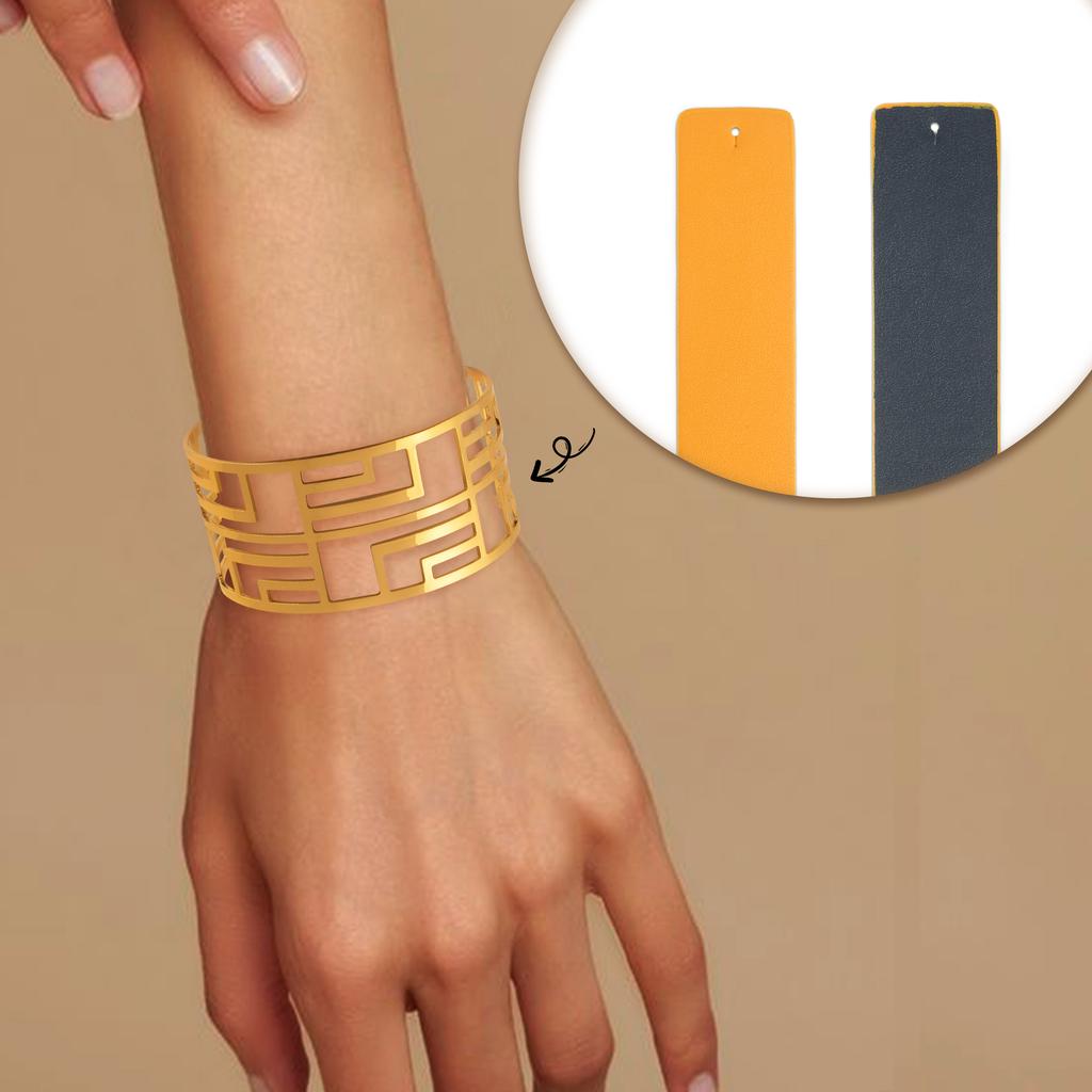 Georgette Luxury Line Shape Decoration Double Sided Interchangeable Leather Women's Fashion Jewelry Party Open Cuff Bracelet