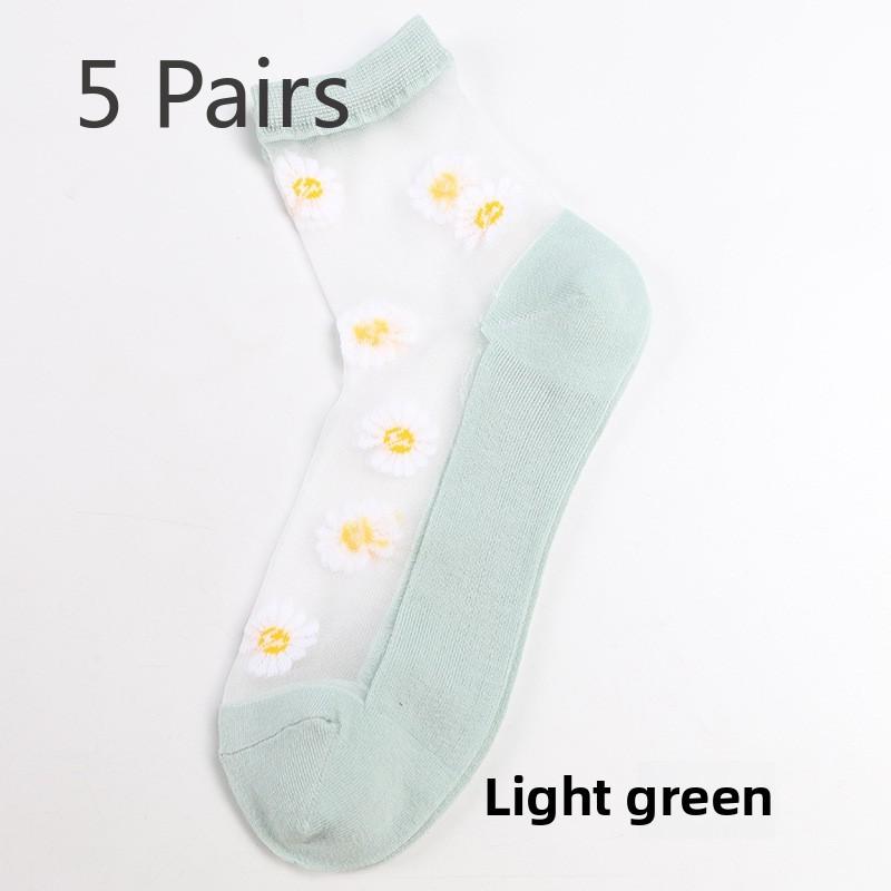 5 Pairs Small Daisy Socks Women's Summer Thin Midtube Invisible Glass Silk Crystal Stockings