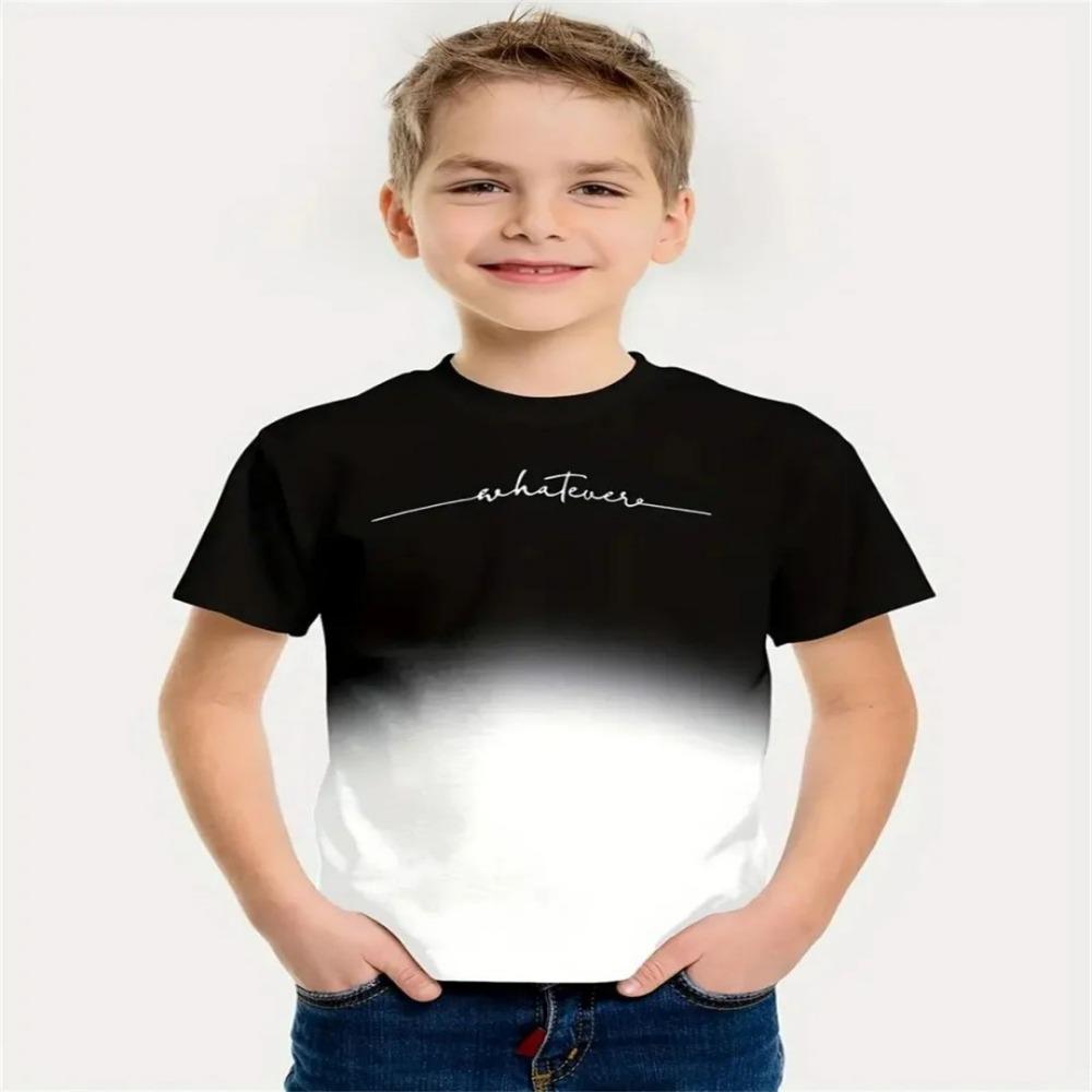 Summer new minimalist children's printed 3D short sleeved T-shirt, minimalist children's fashion T-shirt, boys' round neck T-shirt