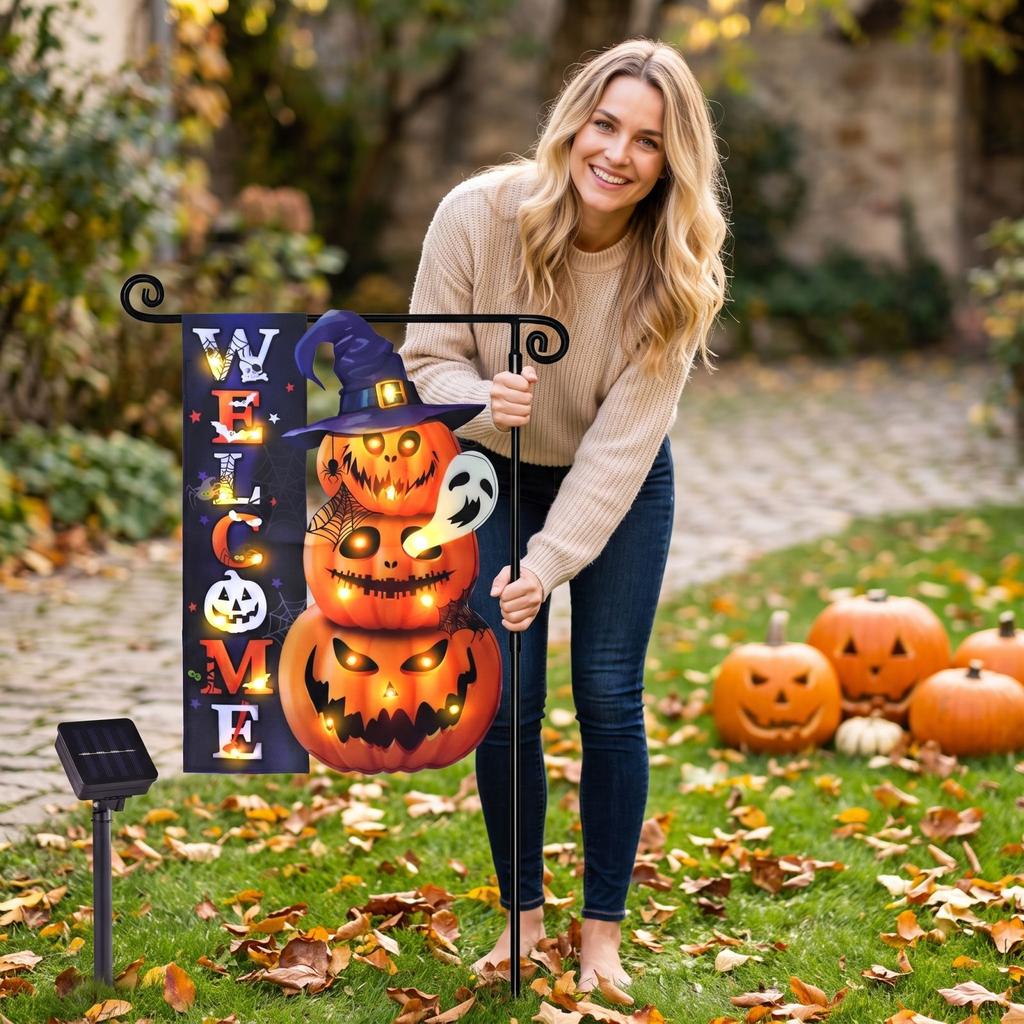 Halloween Glowing Garden Flag, Outdoor Yard Flag Double-Sided Print for Seasonal Decoration