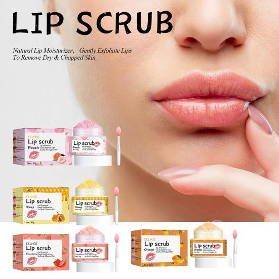 Lipstick Nourishing Lip Scrub 30g Exfoliating Lip Mask for Night Repair Strawberry Orange Honey Peach Flavors Natural Lip Care for Dry Peeling Lips