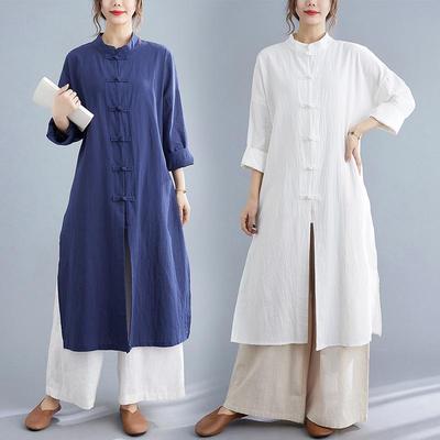 Frog Button Long Sleeve Zen Tang Suit: Cotton Linen Tai Chi Tea Master Clothing