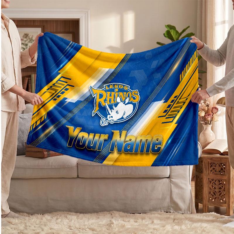 Leeds Rhinos Flannel Blanket, Custom Name Text Personalized Soft Throw Blanket Home Decor Gift