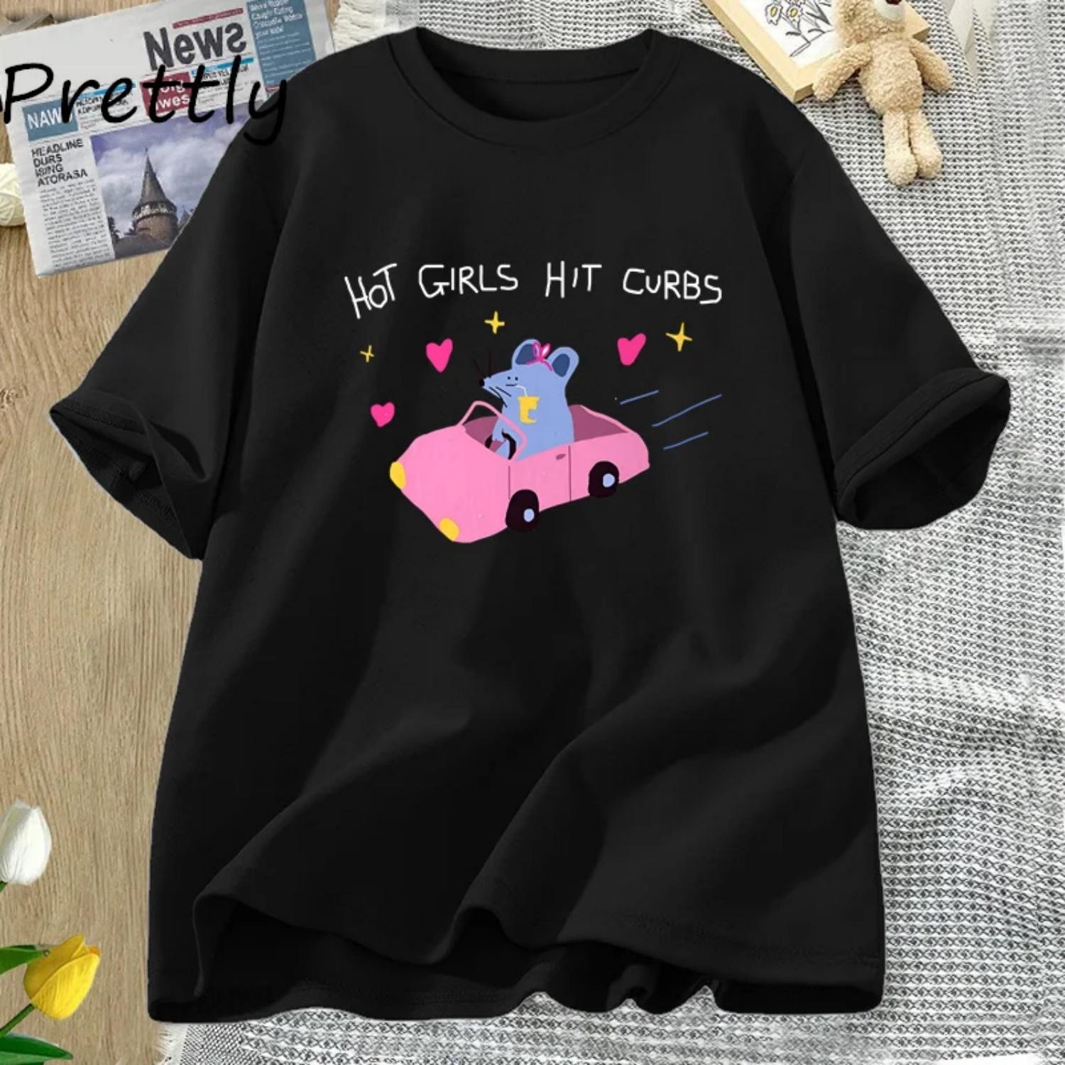 Hot Girls Hit Curbs T Shirt Men Women Funny Rat Silly T-shirt Weird Graphic Tee Casual Cotton Print Short-sleeve Tshirt Clothes S