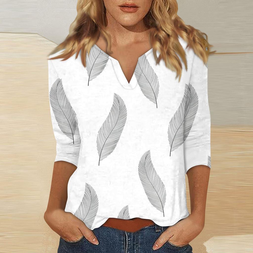 Women's Stand Collar 3/4 Sleeve Printed Top T-shirt