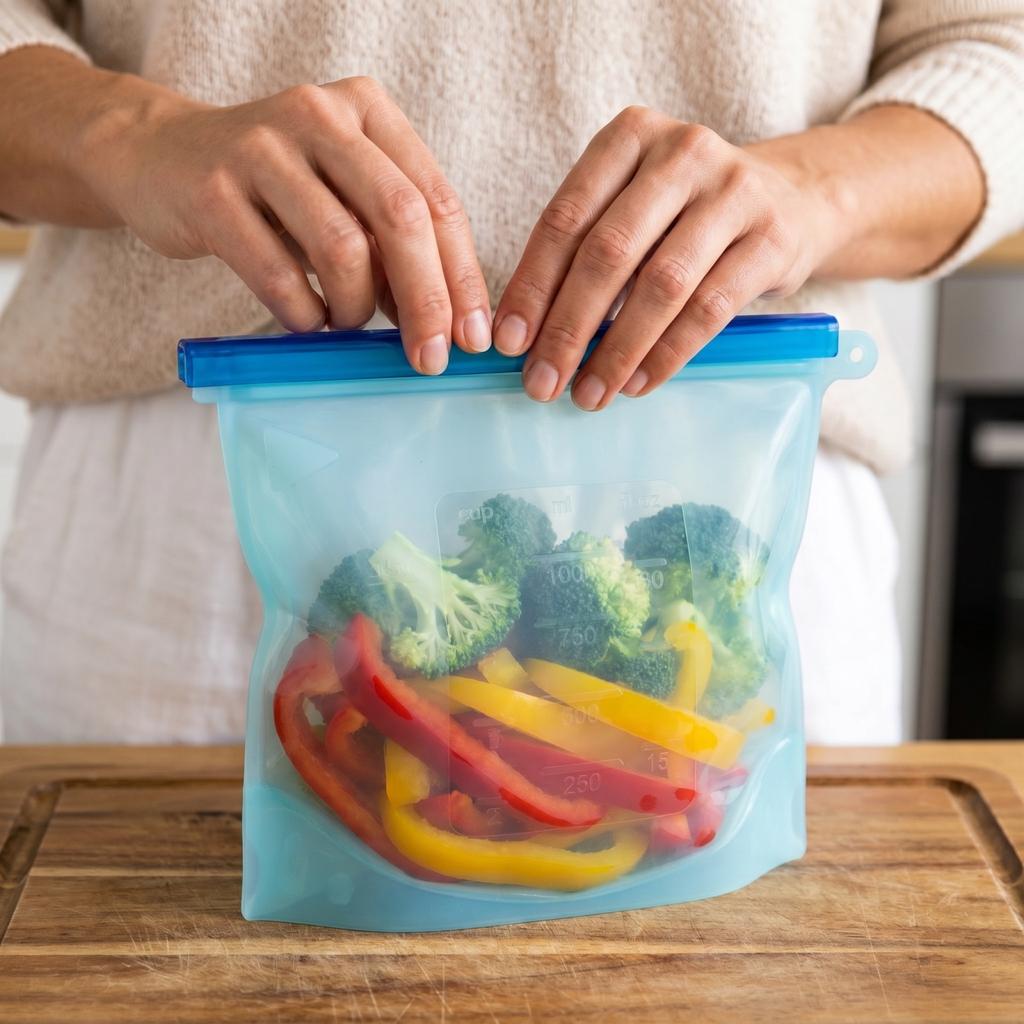 Silicone Reusable Ziplock Bags for Food Storage, Small Size for Refrigerator Vegetables and