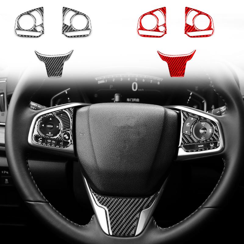 For Honda CRV 2017— Car Accessories Carbon Fiber Steering Wheel Button Bottom Set Panel Interior Cover Trim Modified Sticker