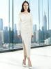 Stylish White Off-the-Shoulder Dress: Elegant, Long-Sleeved, Cinched-Waist, Perfect for Autumn/Winter, Formal Cross-Border Daily Wear