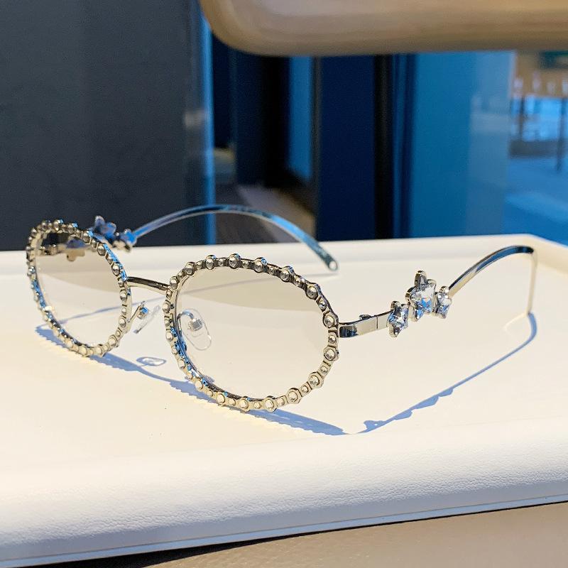 Star Diamond Rhinestone Round Frame Sunglasses - Versatile & High-End Glasses for Parties