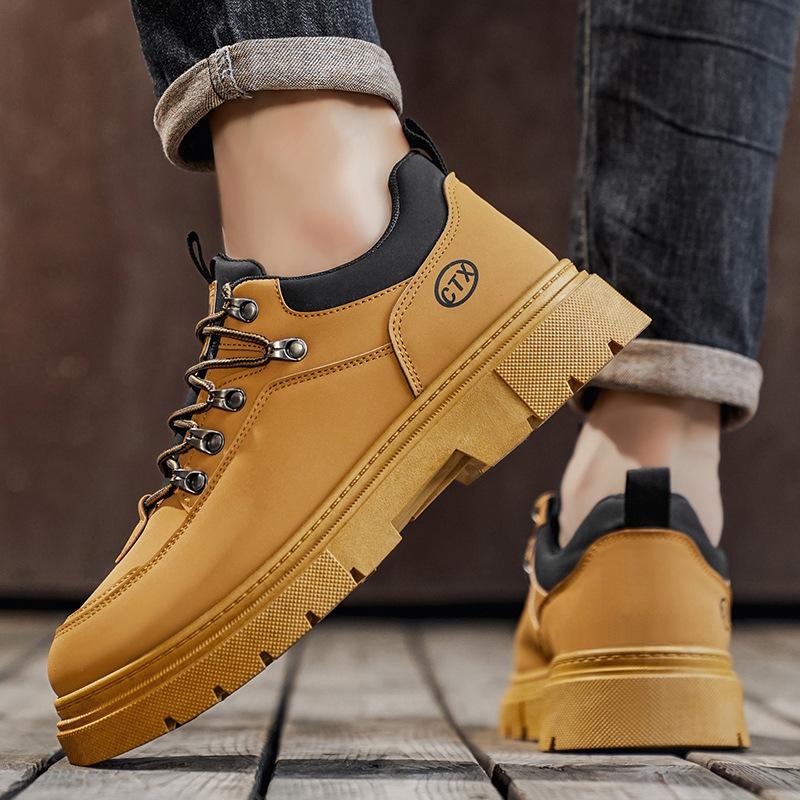 New English Style Mens Low Top Boots Various Colors Workwear Motorcycle Boots for Men Heightened Casual Riding No-slip Men Boots