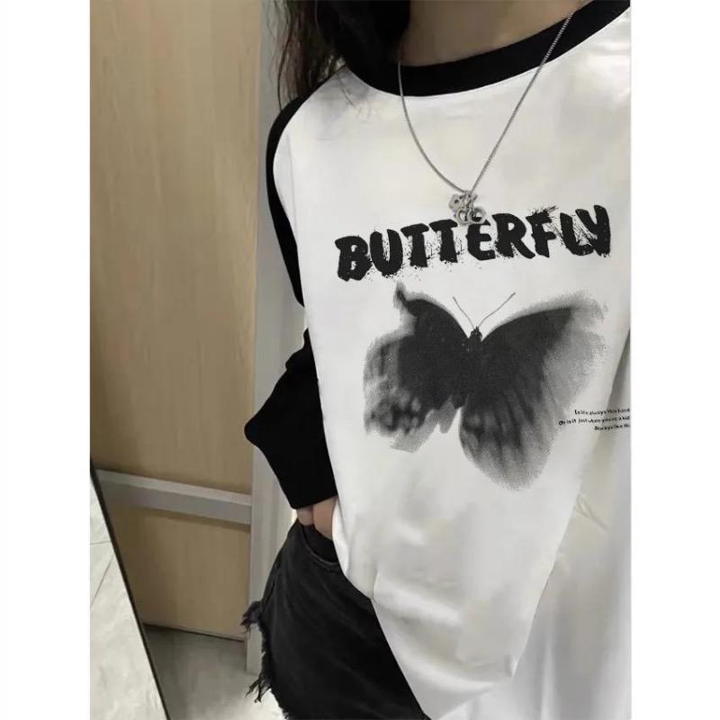2KWEIRD Y2k Aesthetic Long Sleeve T-shirt Women Letter Print Oversized Grunge Vintage Tee Shirts Loose Clothes Female Cotton Tops