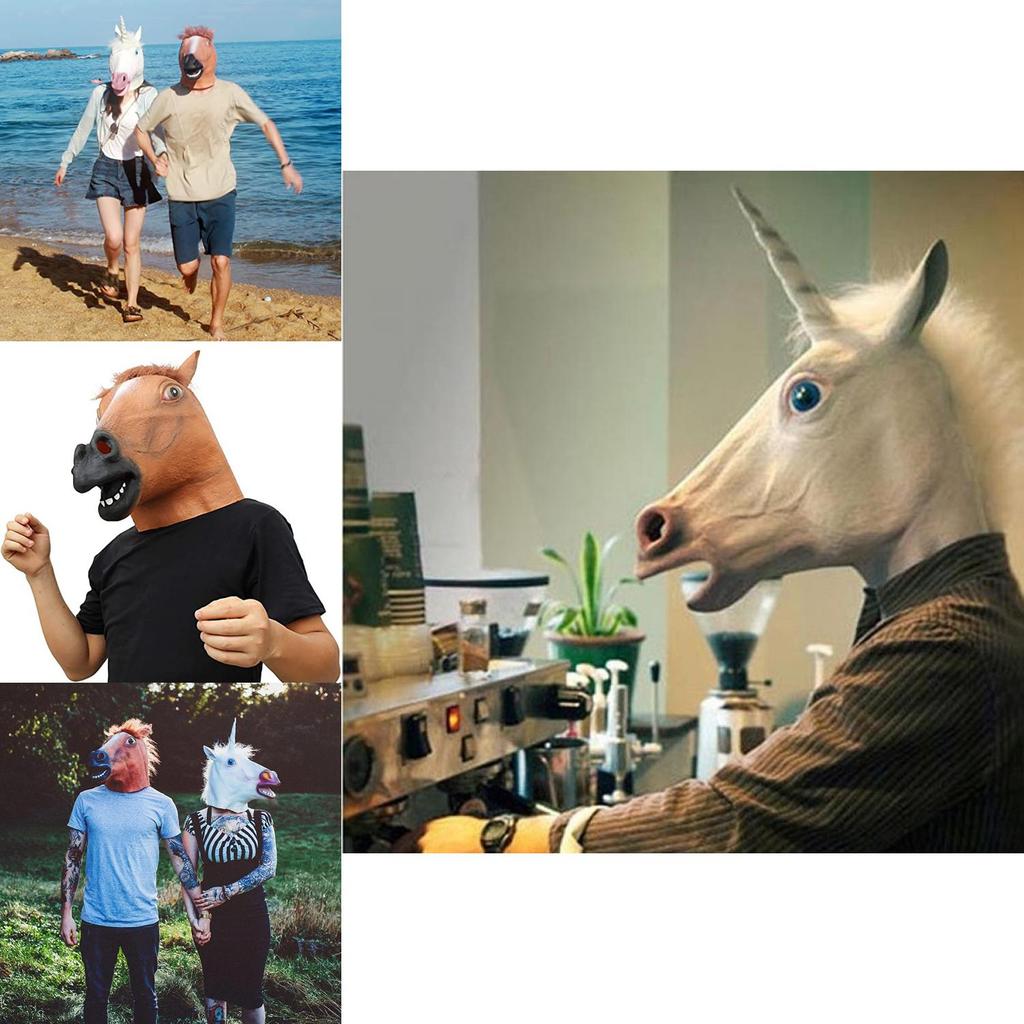 Halloween Unicorn Horse Head Mask Latex Costume For Scary Parties
