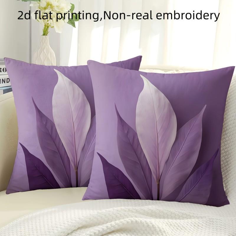 2pcs Simple and Creative Purple Leaf Pattern Pillow Covers Polyester Double-sided Printing, Modern Cushion Covers