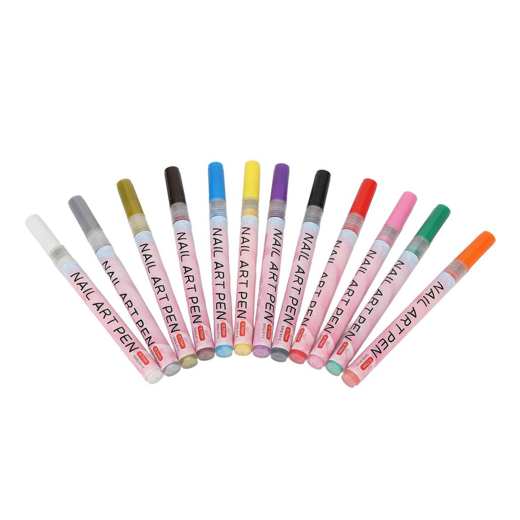 12 Farben Nail Art Stifte Set Schnelltrocknend Tragbar Langanhaltend Nagelmalerei Zeichenstifte für Details Linien