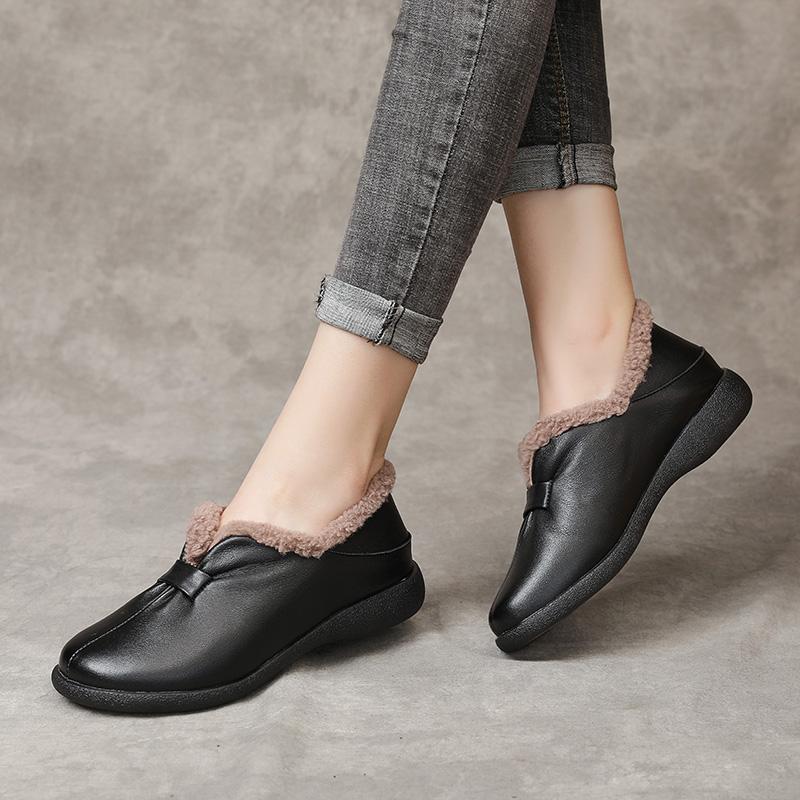 Fashion GKTINOO 2024 Shoes Women Winter Warm Wool Genuine Leather Flat Shoes Casual Loafers Slip On Women's Flats Shoes Moccasins Lady