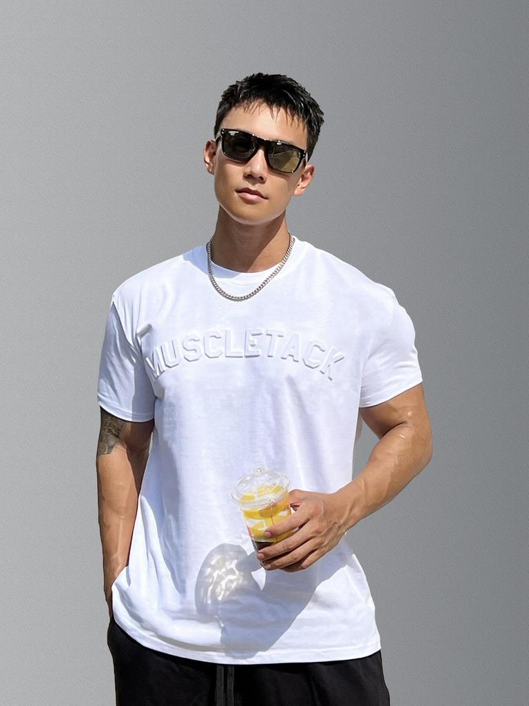 Herren Sport-T-Shirt mit geprägtem Stahlstempel und eng anliegenden Bündchen - Schweres Kurzarm-T-Shirt für Laufen, Fitness, Gewichtheben