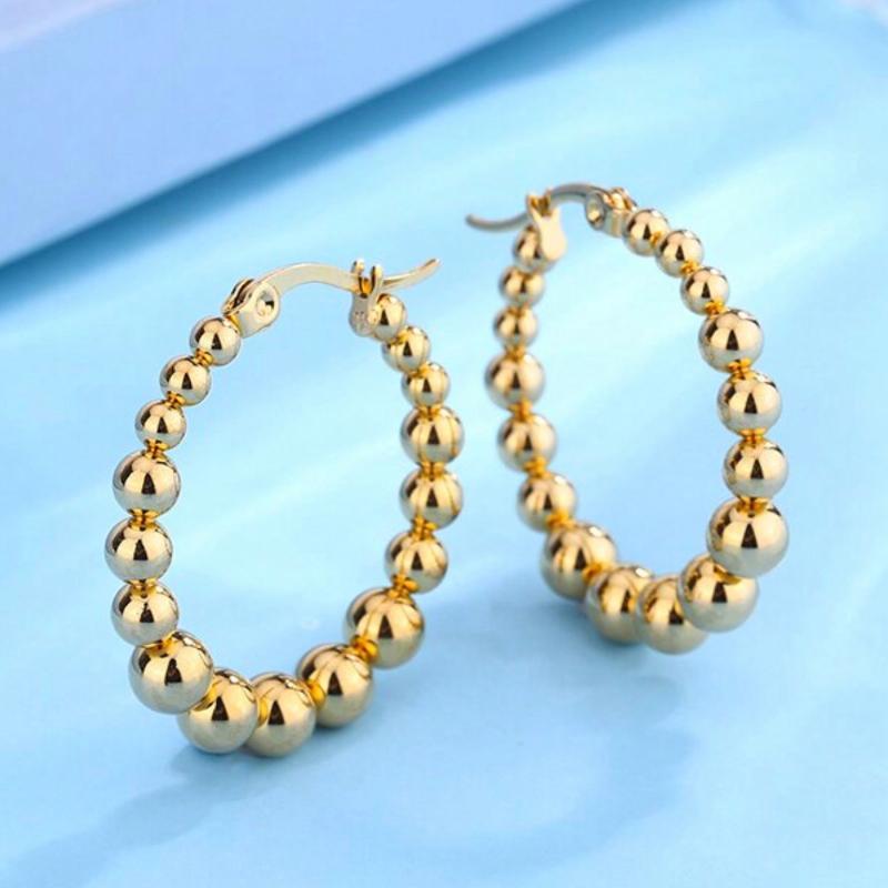 1pair Stainless Steel Ball Bead Hoop Earrings
