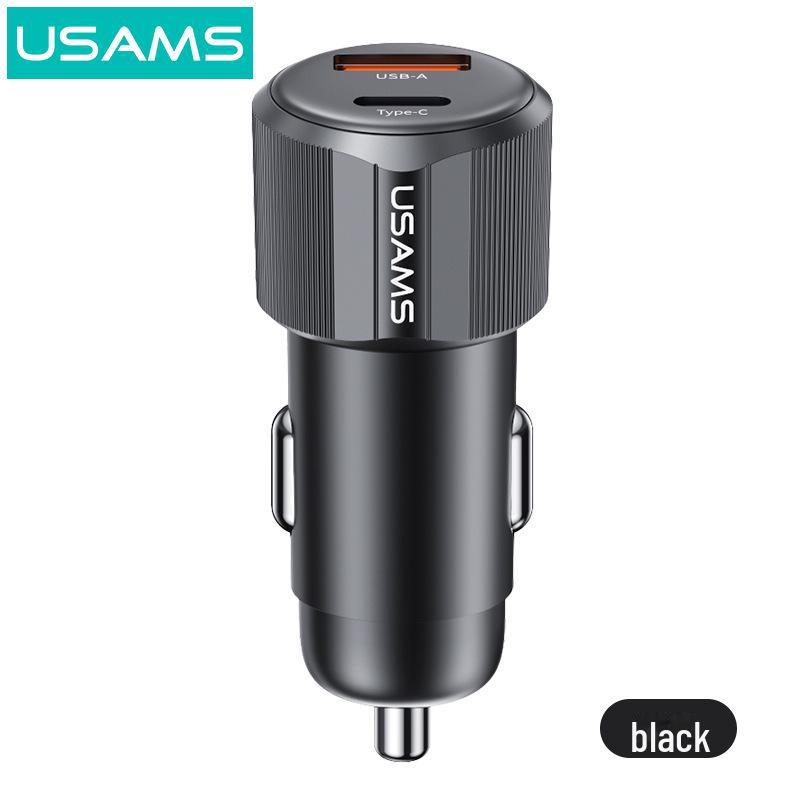 

Двойное автомобильное зарядное устройство USAMS для iPhone: Зажигалка и Type-C, PD60W чёрный