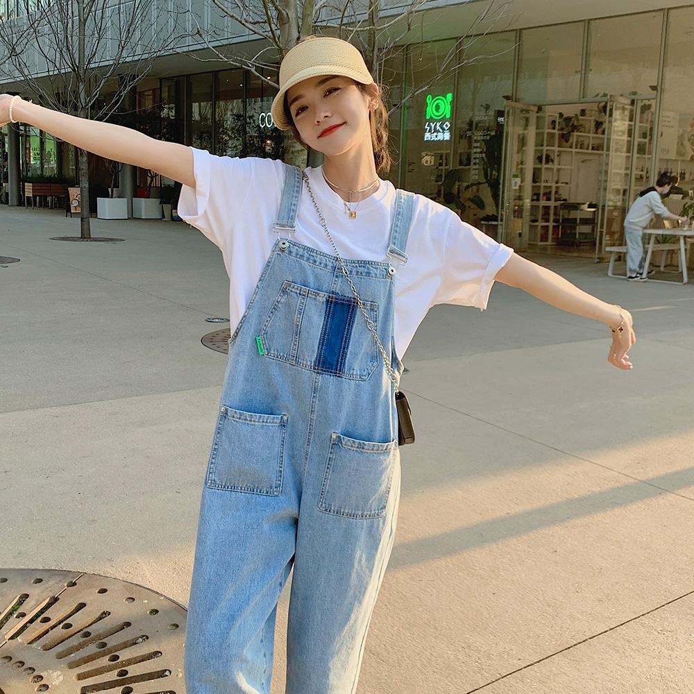 Women’s Denim Overalls, Loose Fit Wide-Leg Casual Style with Adjustable Straps and Large Pockets