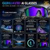 Sport Smart Glasses with 4K HD Anti-Shake Camera &3D Stereo Speakers Polarized UV400 Sunglasses Bluetooth AI Outdoors Video POV