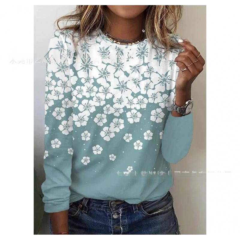 Popular Style Printed Long Sleeve T-shirt Floral Print Women's Clothing