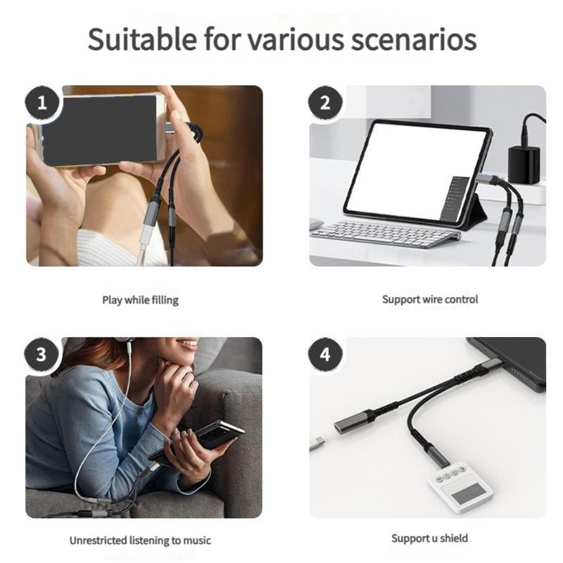 USB C to 3.5 mm Jacks Headphone Adapter and Charging Braided Cable Universal For Mobile Devices