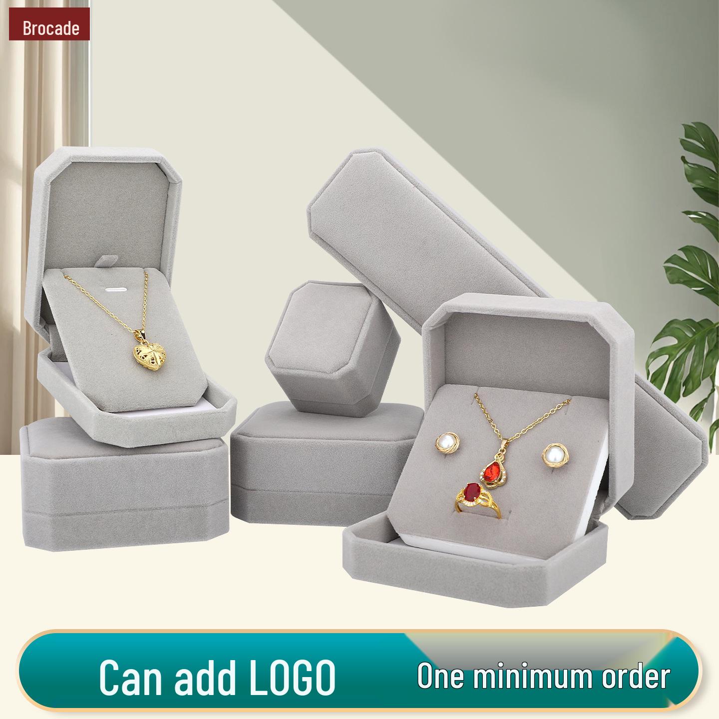 

Gray Octagonal Velvet Jewelry Box for Rings, Pendants, Bracelets, and Necklaces Gray Ring Box Octagonal; 1