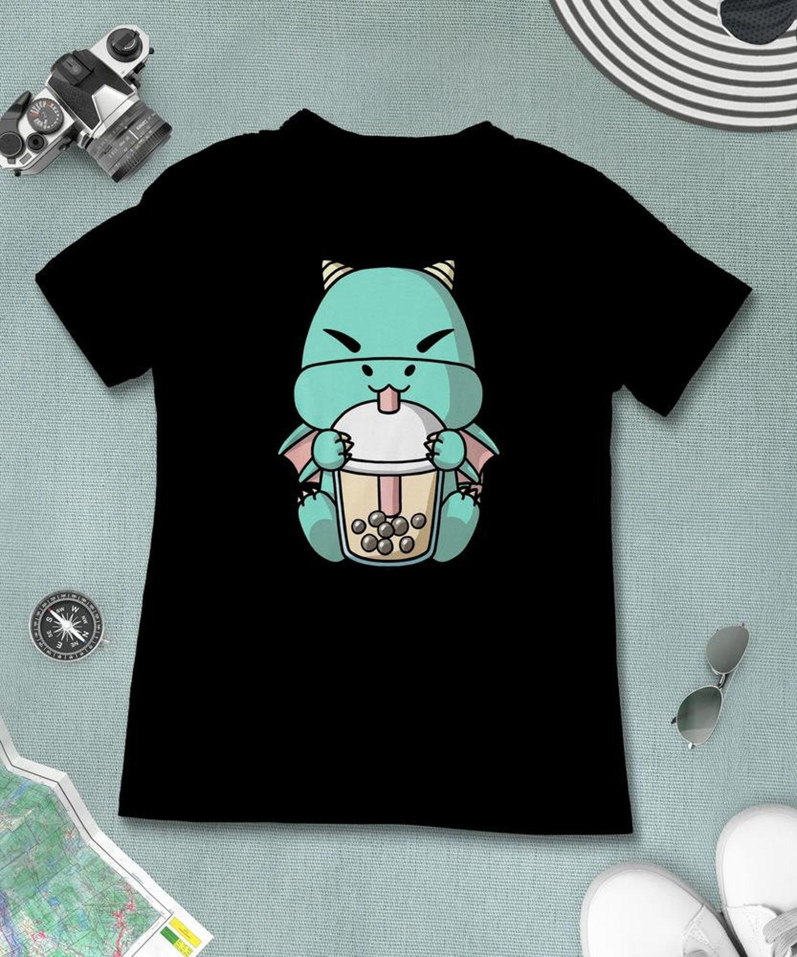 Boba Milk Tea Dragon T-Shirt, Funny Boba Milk Tea Shirt, Bubble Tea T-Shirt, Kawaii Japanese Anime Gift L