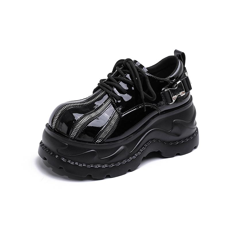 Spliced Lace-up Block Heel Shoes Fashion Round Toe Deep Mouth Platform Sole Non-Slip Wear-Resistant Low Top Shoes 40 чёрный 4490₽