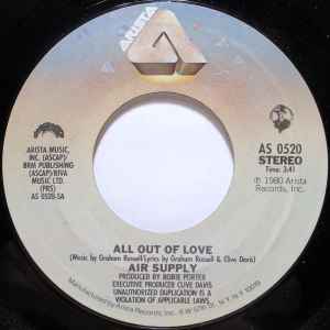 

7inch Record AIR SUPPLY - All Out Of Love AS0520 Arista 1980 US Rock Used