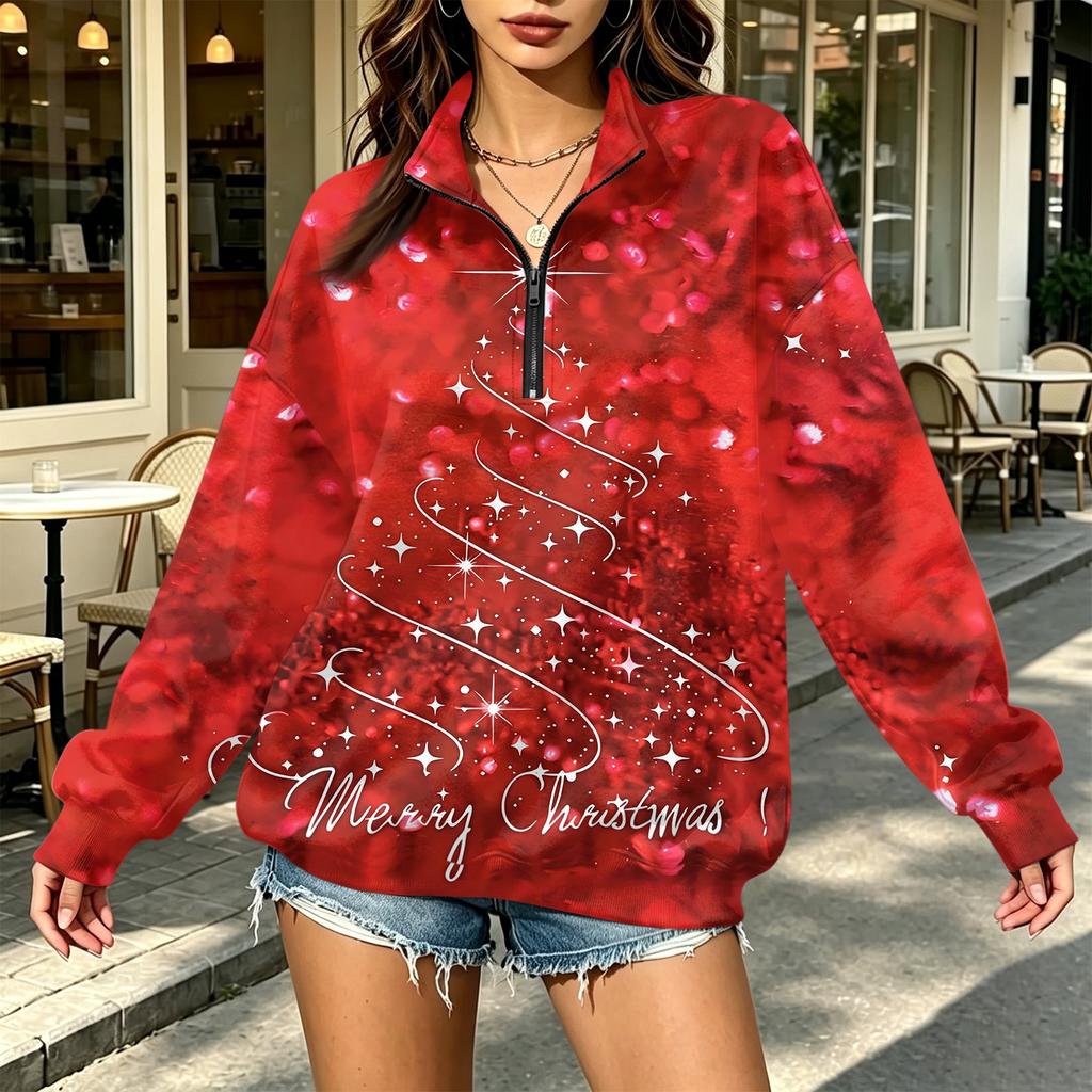 Women's Printed Half-Zip Sweatshirt Lightweight Casual Pullover for Everyday Wear