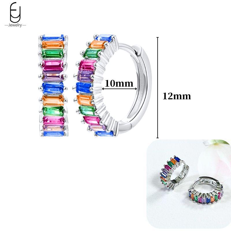 925 Silver Ear Buckles Fashion Hoop Earrings Colorful Crystal Pendants Gold Earring Premium Luxury Women's Jewelry Gift