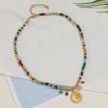 GEMCHIC Women's Colorful Beaded Necklace with Geometric Sun Pendant, Vintage Ethnic Style Natural Stone Choker
