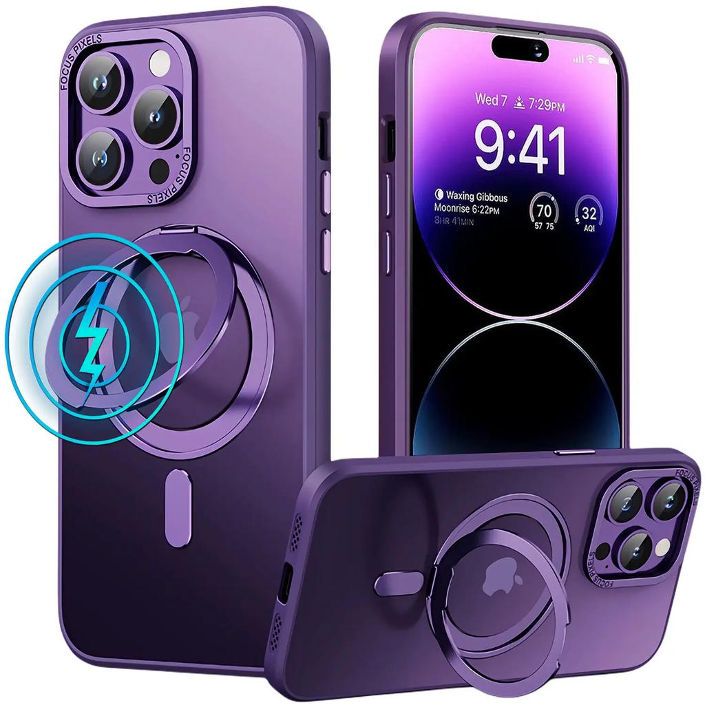 360° Magnetic Stand for iPhone 15 14 13 12 Pro Max Case Support for MagSafe MIL-Grade Drop Protection with Rotatable Magnet Ring