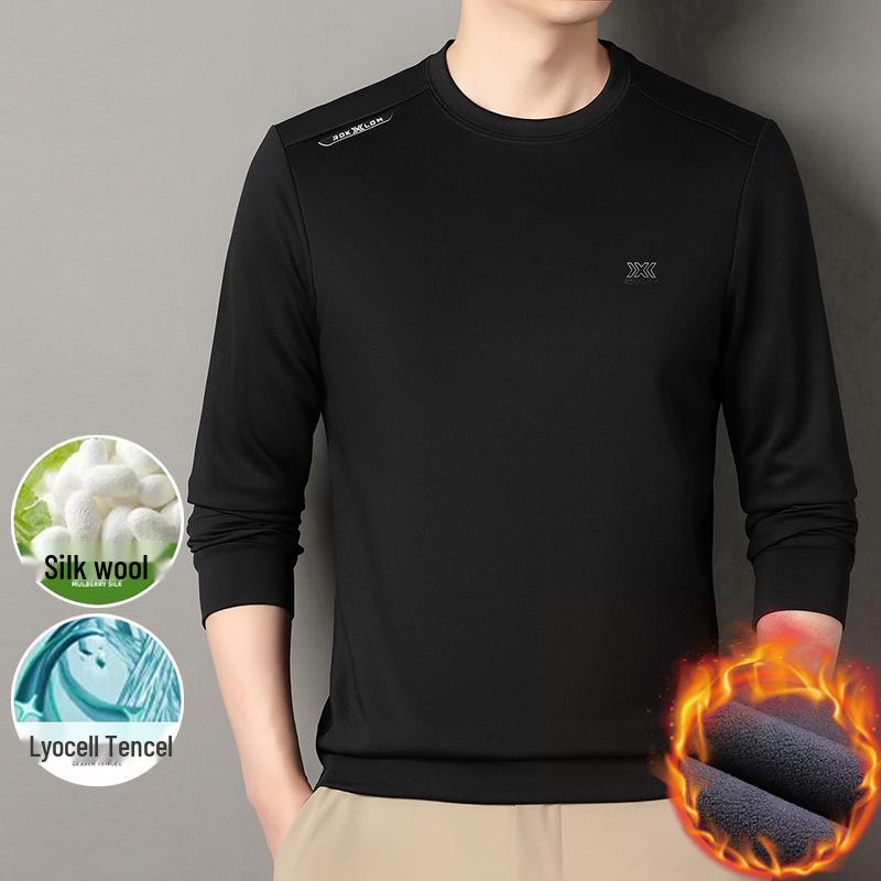

2025 Winter Men s Fleece-Lined Long Sleeve T-Shirt - Round Neck, High Quality, Skin-Friendly, Comfortable Sweatshirt M чорний