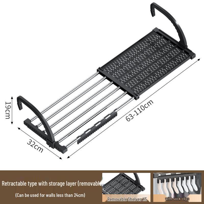 Telescopic Punch-Free Clothes & Shoe Drying Rack for Window Railings and Balcony
