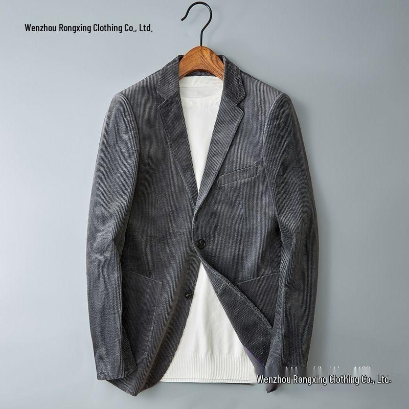 Men's Retro Striped Corduroy Suit Jacket - Slim Fit, Casual Business Wear for Spring and Autumn