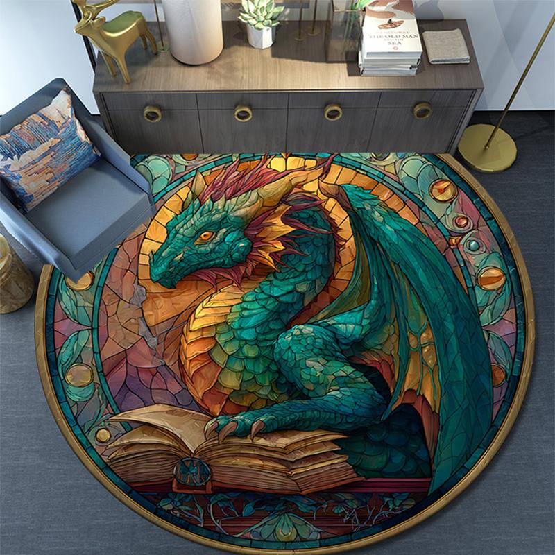 Dragon Round Area Rug,Carpet Rug for Living Room Bedroom Sofa Playroom Decor,Non-slip Floor Mat