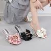 Fashion Transparent Slippers with Heels Square Toes Sandals Elegant Bowknot Crystal Female Party Pumps Ladies High Heeled Slides