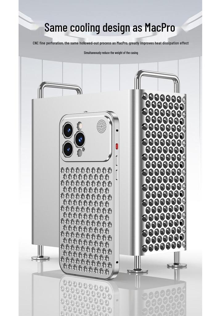Apple 15 Pro Max Metal Honeycomb Anti-Scratch Heat Dissipation Phone Case with Spring Buckle Design for Cross-Border Use