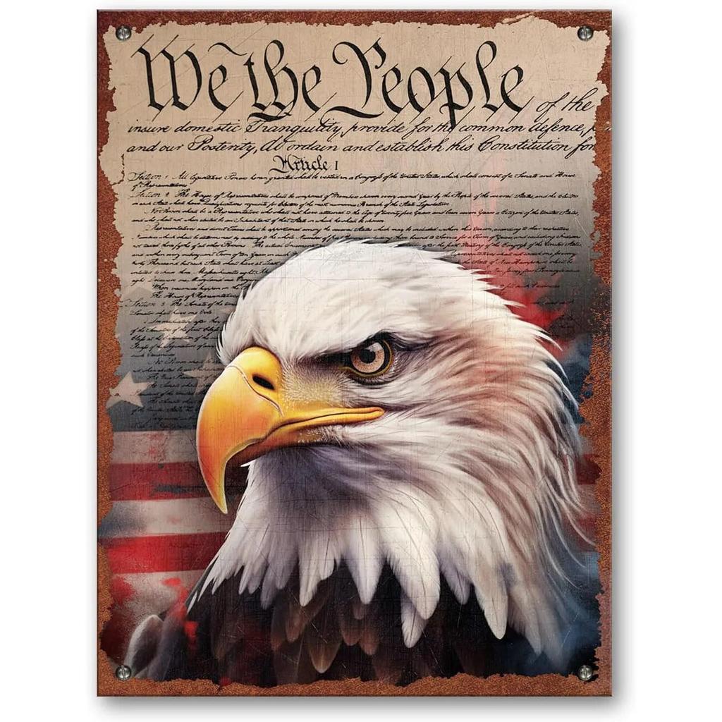 USA Eagle 1776 Vintage Tin Meal Sign, Wall Art Plaque Indoor Outdoor Patriotic Decor, USA Soldier Hero Memorial Day Decorations