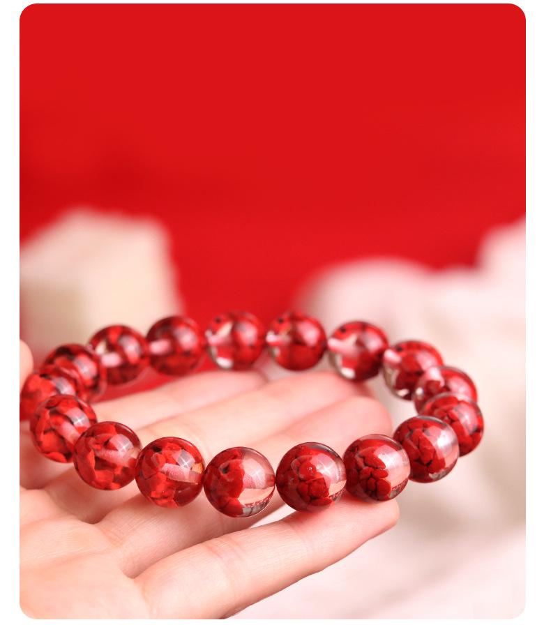 Lingxi Cinnabar & Mineral Crystal Bead Bracelet - Red Treasure Pot Design