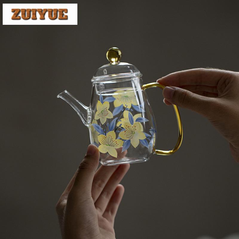170ml Handgeschilderde Lelie Glazen Theepot Vintage Thee-infusiepot Huishoudelijke Theemaker Ketel Met Filter Voor Thee Benodigdheden Sieraden