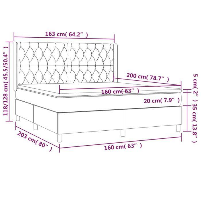 VidaXL Slatted Bed Base with Mattress and LED, Upholstered Bed, Double Bed, Adult Bed for Interior Bedroom, 3139127