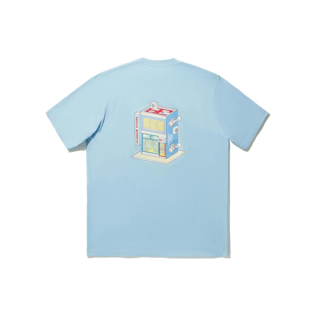 Li Ning X Phil Hackett Collaboration Printed Letter Crew Neck Loose Short Sleeve T-Shirt Unisex Tops Sky-Blue AHSU213-2