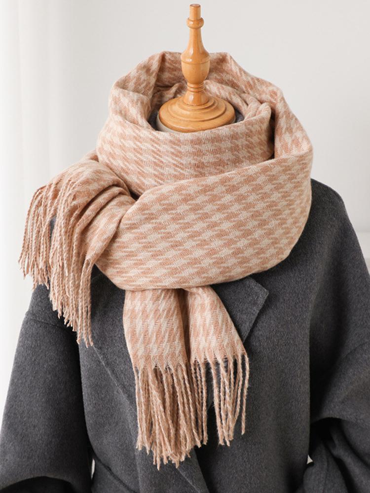 Women Autumn Winter Sweet Knitted Scarf Headscarf Ladies Men Casual Preppy Houndstooth Scarve Mujer Male Wrap Shawl Unisex New